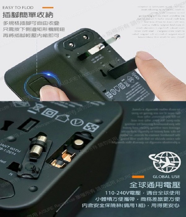 S  288112698 0 3 CITY 多國轉換33W旅行充電器 PD/Type c/USB A 萬用旅充頭 多孔快充頭