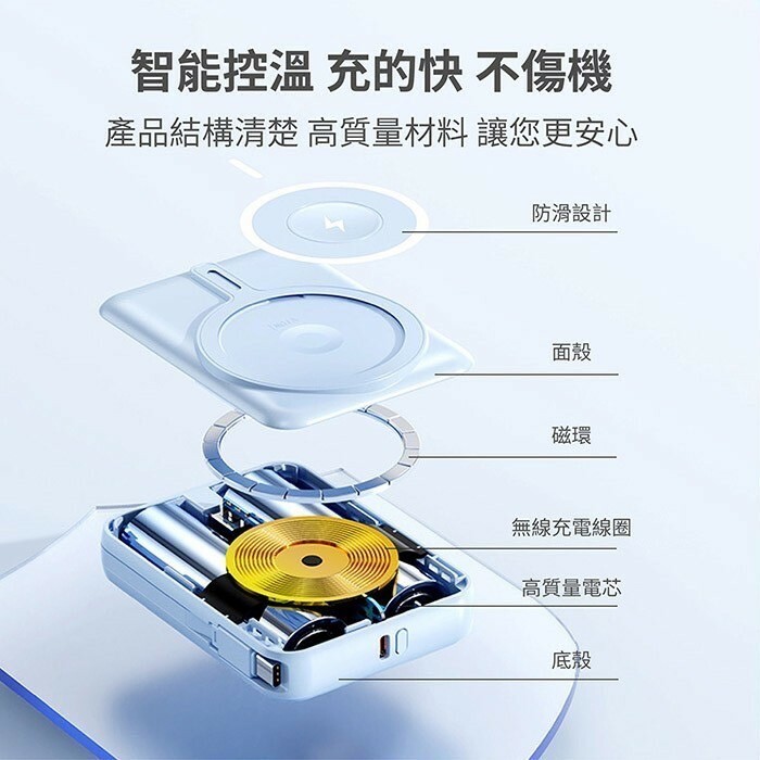 11 1 KooPin 可拆卸自帶雙線磁吸三用快充行動電源 10000mAh