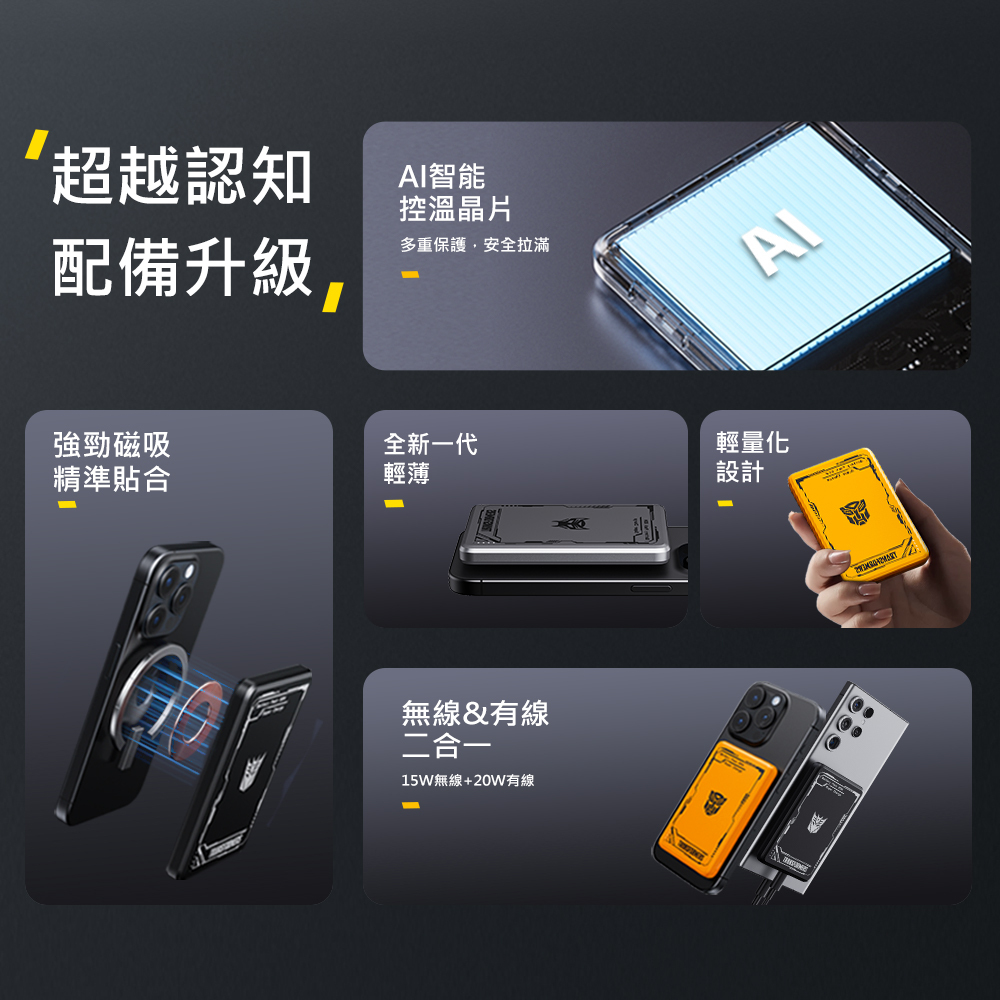 變形金剛行動電源1 【變形金剛】超薄型磁吸無線充電行動電源5000mAh(可登機)