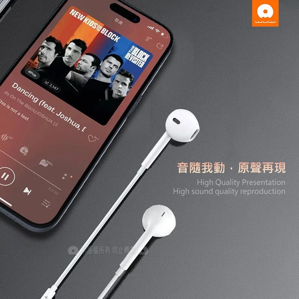 WUW 經典純白 高音質入耳式耳機 內置麥克風 USB-C TYPE-C線控耳機(R188)(圖 2)