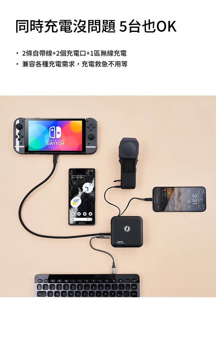 LaPO 10000mAh 二代多功能無線充行動電源 ★雙口輸出+磁吸無線充電★ 自帶線行動電源(圖 5)