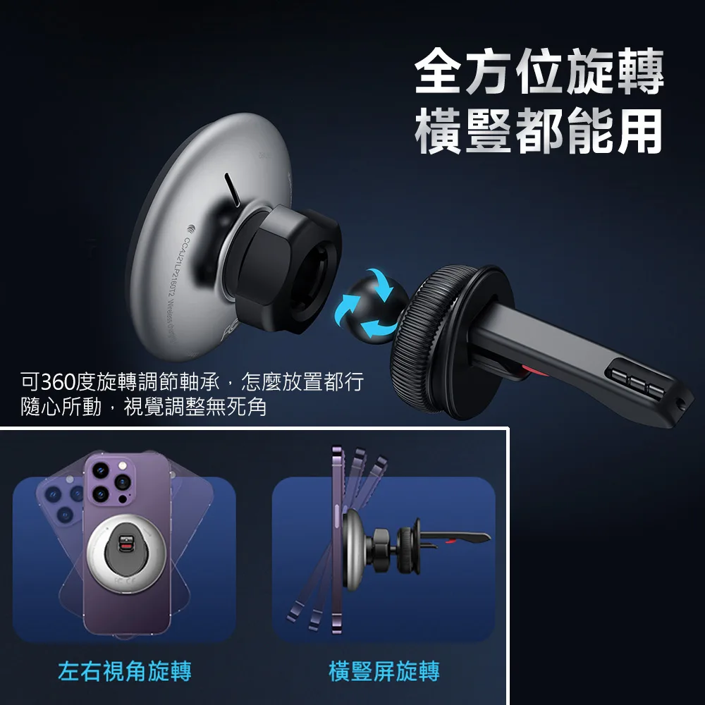 Mystyle Magsafe車載磁吸充電支架 15W無線充電+可伸縮出風口手機架