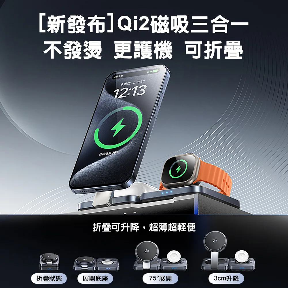 【LISEN】 三合一折疊磁吸無線充電座 角度可調節 iPhone/Watch/Airpods（圖 12）
