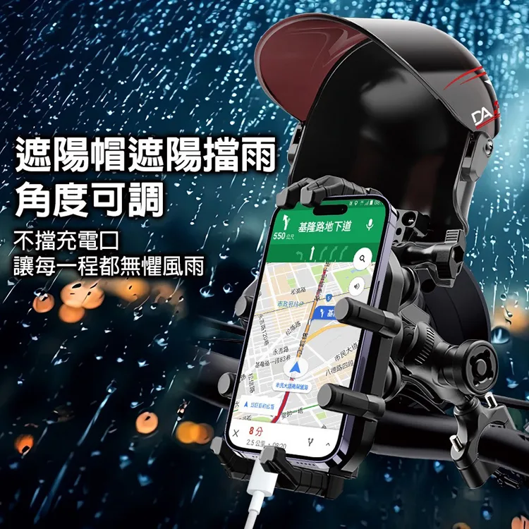 DA M02 8爪鋁合金+超大摭陽摭雨安全帽+避震系統 機車導航/手機架 後照鏡款（圖 6）