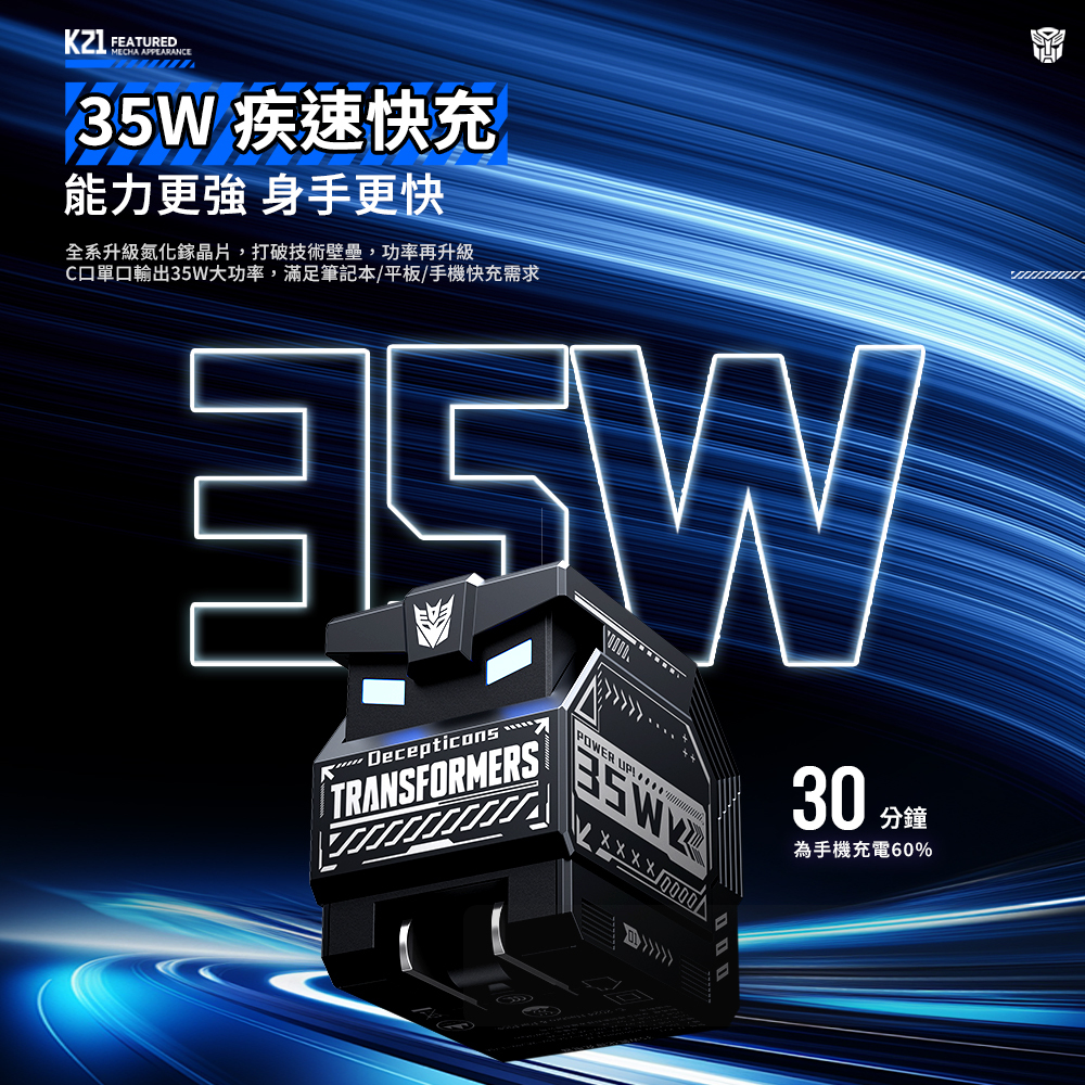 【變形金剛】雙孔快充35W氮化鎵充電器（圖 5）